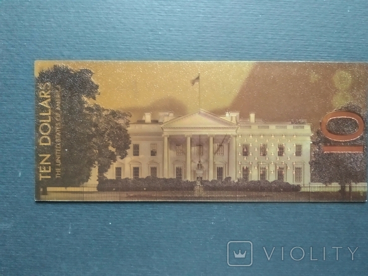 Золотая сувенирная банкнота США (10 Dollars-Александр Гамильтон), фото №3