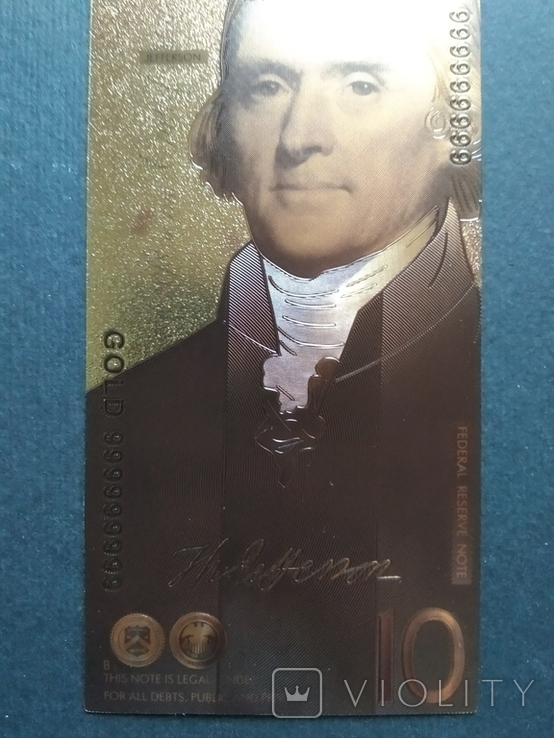 Золотая сувенирная банкнота США (10 Dollars-Александр Гамильтон), фото №5