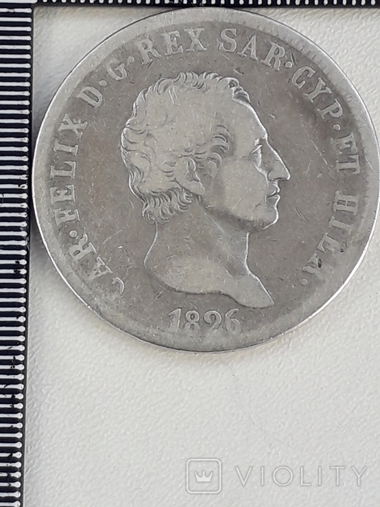 5 лир, Сардиния, 1826 год, Карл Феликс, серебро 0.900, 25 грамм