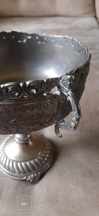 Антикварная стариная конфетница ваза фруктовница металическая посеребрением, фото №3