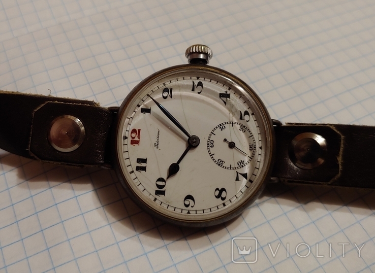 Швейцарские часы периода ПМВ 1914 годов красная"12" Swiss made., фото №3