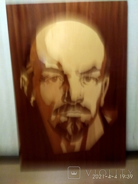 Большой портрет Ленина из шпона на ДСП, фото №3