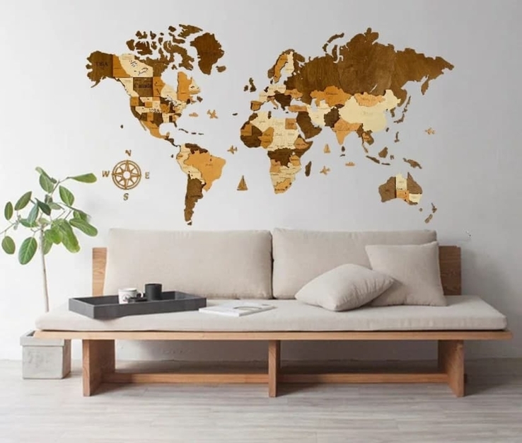 Деревянная карта мира на стену из дерева - Многослойная/Настенная/Декоративная, фото №3