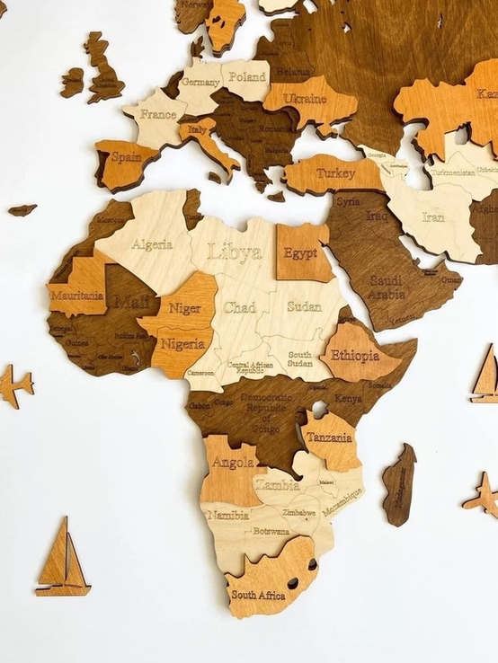 Деревянная карта мира на стену из дерева - Многослойная/Настенная/Декоративная, фото №7