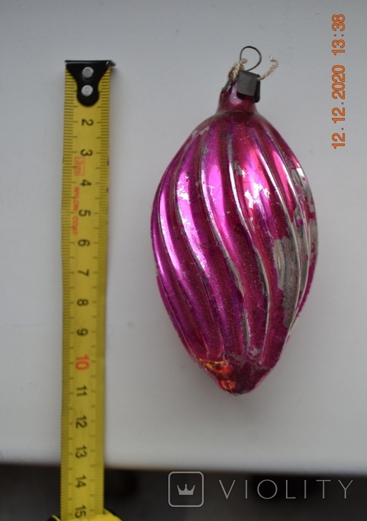 Стара скляна ялинкова іграшка на ялинку "Юла, ліхтарик". Зроблено в СРСР. Висота 10 см., фото №5