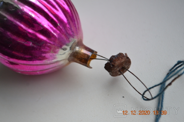 Куля, старий куля на ялинці "Гарбуз, сміття". Рифлений. Зроблено в СРСР. Діаметр 4,5 см., фото №6