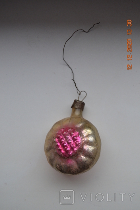 Стара скляна ялинкова іграшка на ялинку «Квіточка». З СРСР. Діаметр 5 см., фото №3
