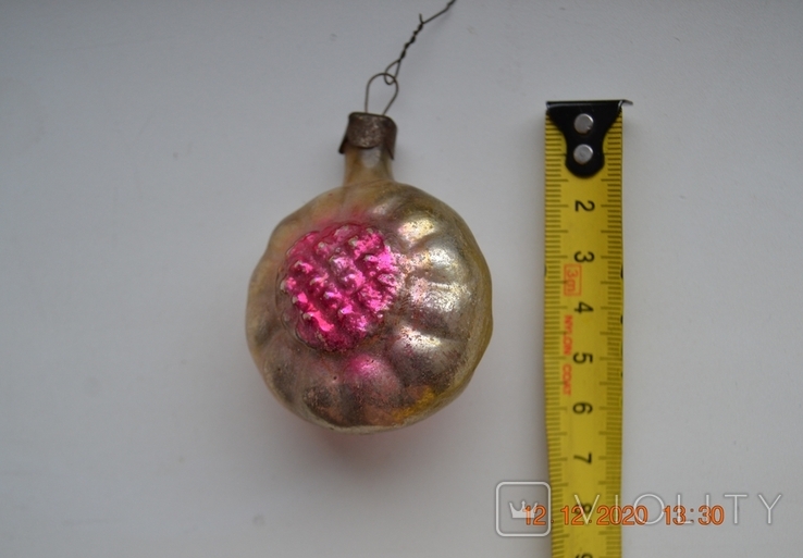 Стара скляна ялинкова іграшка на ялинку «Квіточка». З СРСР. Діаметр 5 см., фото №8