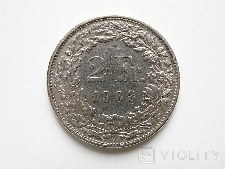 2 франка Швейцарии 1968 г., фото №2