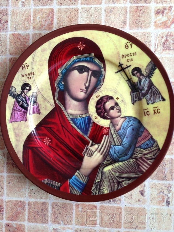 Настенная тарелка с ликом Божьей матери новая, фото №2