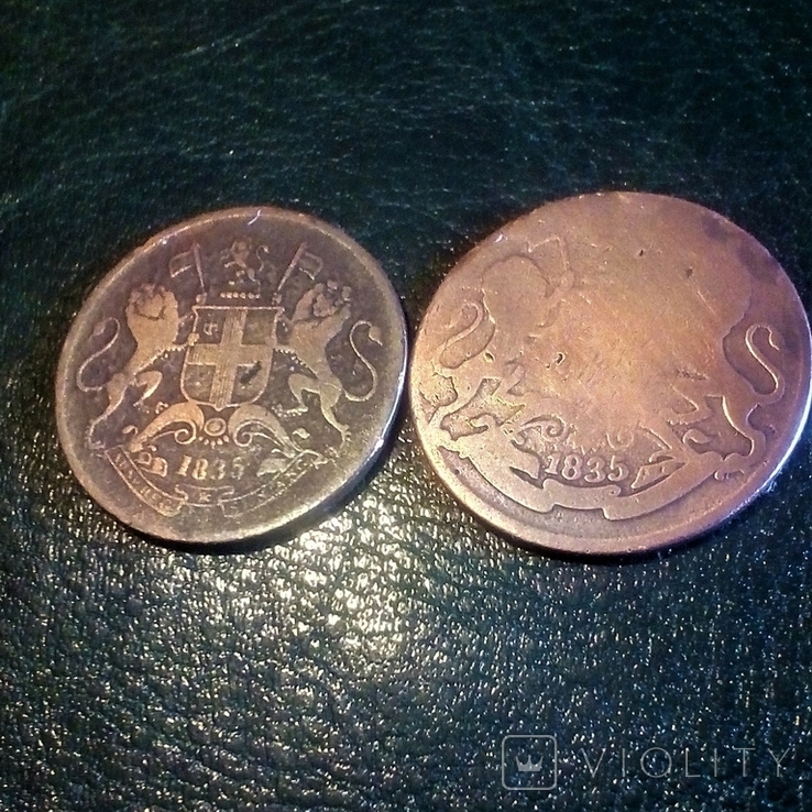 2 монеты 1/4 анна 1835 г. Индия Британская