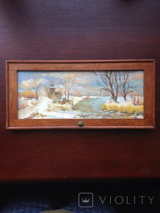 Авторская работа Зимний пейзаж с подписью автора в раме, фото №3