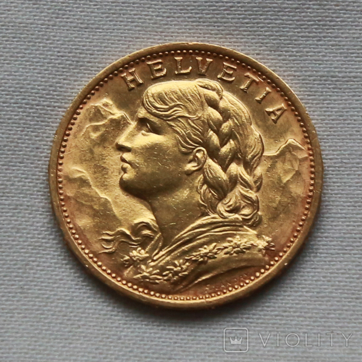 20 франков 1902 г Швейцария золото 6.50 г, фото №2