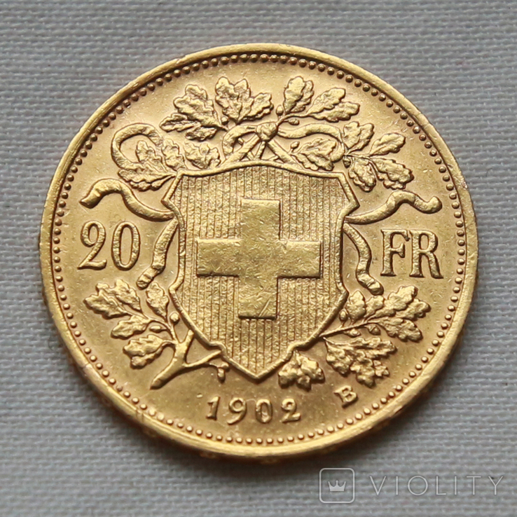 20 франков 1902 г Швейцария золото 6.50 г, фото №3