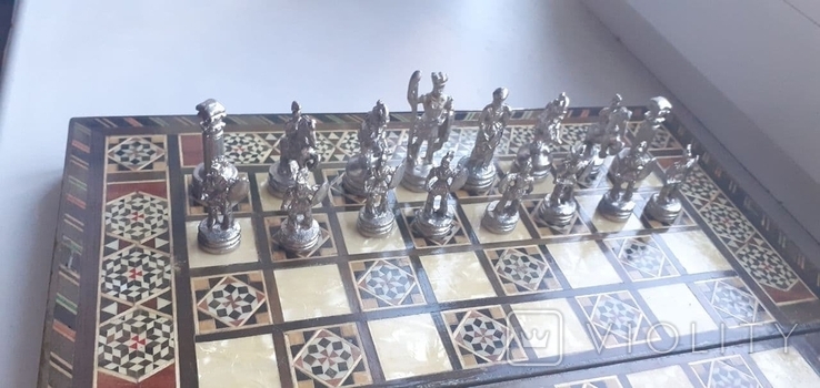 Шахматы, греко-римский набор. Перламутр, дерево, металл, фото №8