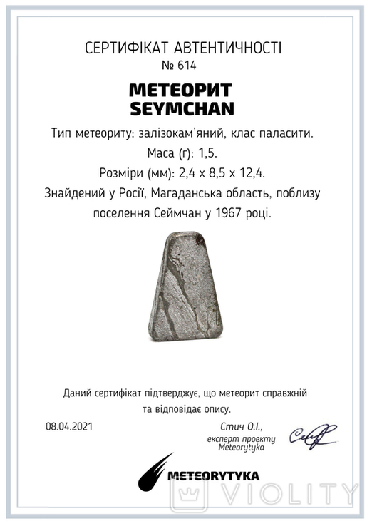 Заготовка-вставка з метеорита Seymchan, 1,5 г, із сертифікатом автентичності, фото №3