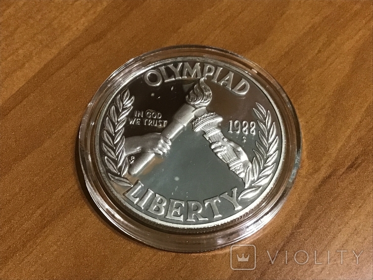 США 1 доллар 1988 г. Серебро XXIV Летние Олимпийские игры в Сеуле 1988 года., фото №2