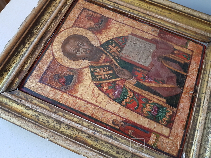 Икона Святого Николая Чудотворца на золоте. Ветка. 24,5 х 19,5 см., фото №6