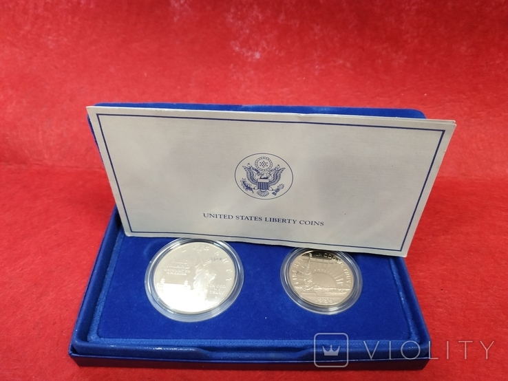 США 1 и1/2 1986 набор ПРУФ серебро Статуя Свободы BOX сертификат, фото №2