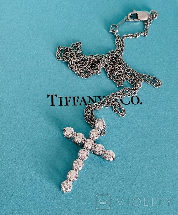 TiffanyCo платиновый крестик с цепочкой и бриллиантами, фото №11