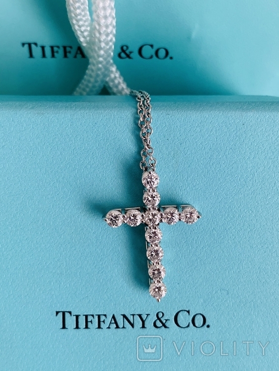 TiffanyCo платиновый крестик с цепочкой и бриллиантами, фото №12