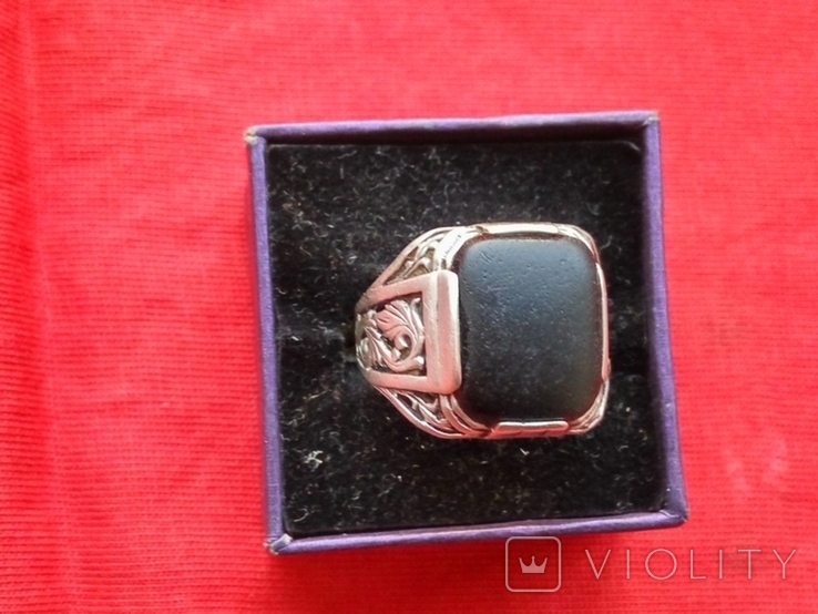 Кольцо серебряное с черным камнем( 21 размер)( 5.77 грама) ( 925 проба тризуб), фото №6