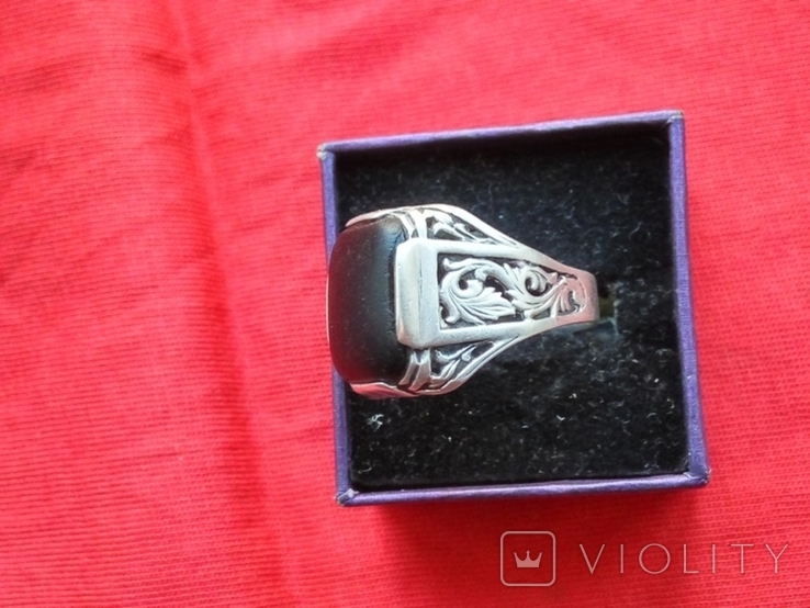 Кольцо серебряное с черным камнем( 21 размер)( 5.77 грама) ( 925 проба тризуб), фото №7