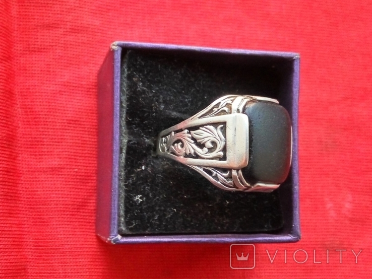 Кольцо серебряное с черным камнем( 21 размер)( 5.77 грама) ( 925 проба тризуб), фото №2