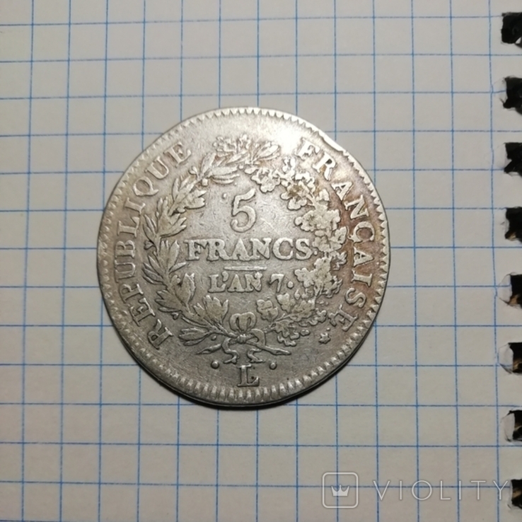 Франция 5 франков 1798 г. ( L'AN 7), фото №2
