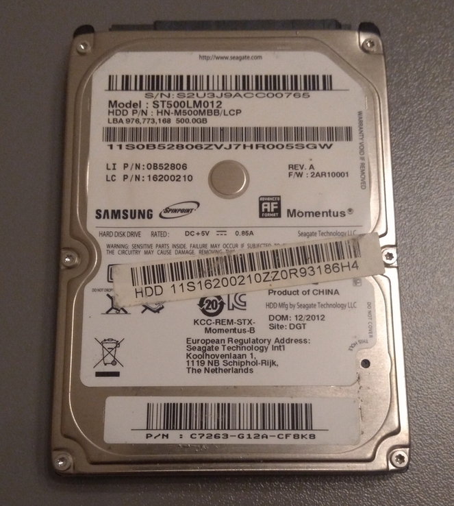 Жёсткий диск Seagate 500Gb, SATA, нерабочий