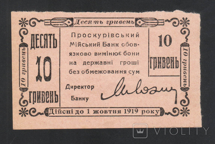 1919 Проскуров, 10 грн - 5 крб бежевый не погаш., фото №3