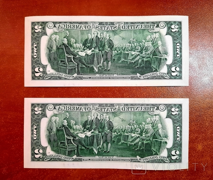  2 доллара США две банкноты сразу номера подряд