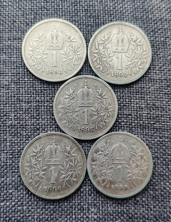 Австрія, 1893-1899 -- 1 крона (5 монет)