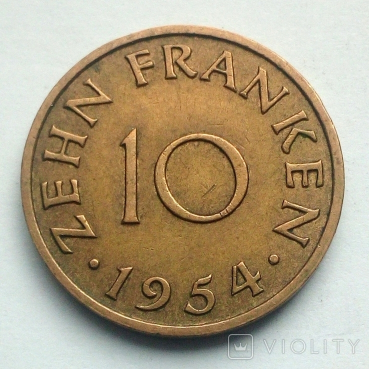 Саар 10 франков 1954 г., фото №2