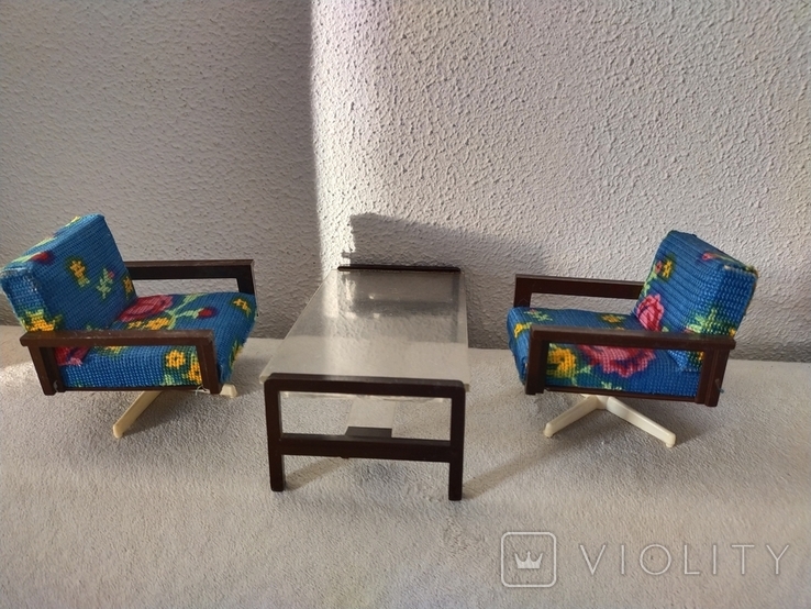 Два кресла и журнальный столик мебель для кукол для кукол СССР