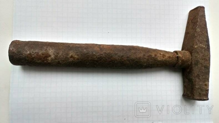Молоток маленький старинный с металлической рефленной ручкой, фото №7