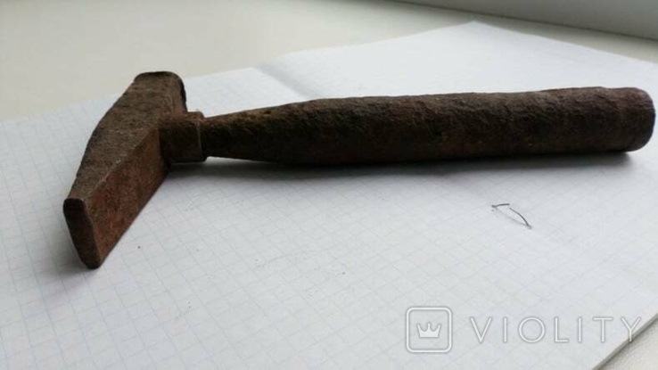 Молоток маленький старинный с металлической рефленной ручкой, фото №12