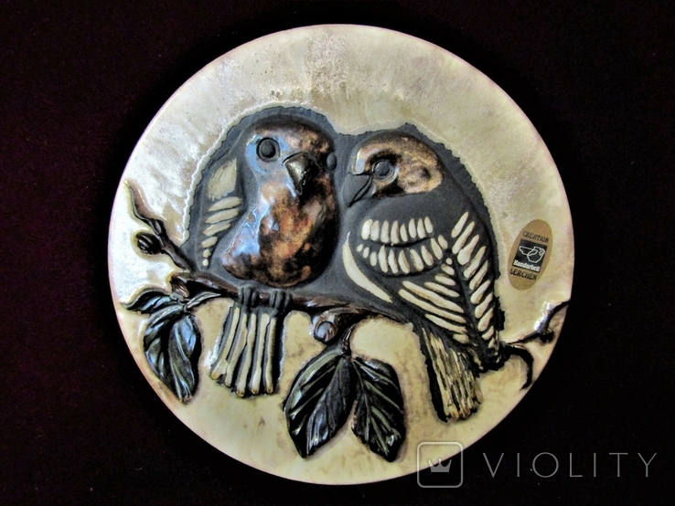  Настенная тарелка с птицами ручной работы Creation Handarbeit Lerchen Германия, фото №2