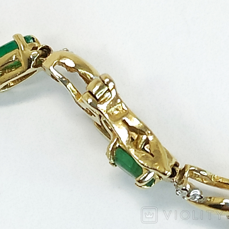 Винтажный золотой браслет с натуральными изумрудами и бриллиантами, photo number 9