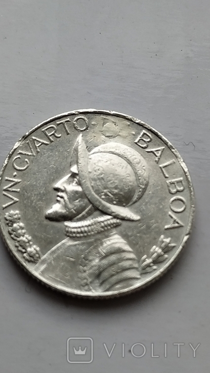 1/4 бальбоа 1933 год Панама (серебро ), фото №4