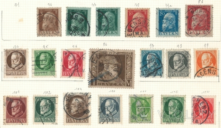 051 Германские государства. Бавария 1911 (20 марок без повторов на наклейках)