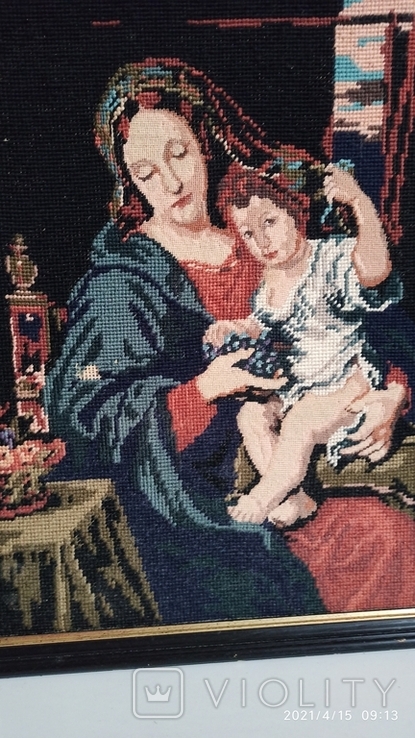 Икона. Старинный гобелен "Мадонна с младенцем", 48 х 38 см, довоенная Германия, фото №2