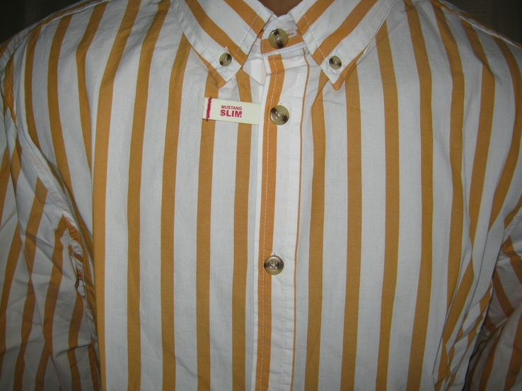 Мужская рубашка mustang slim fit, p. м, 100% хлопок приталенная германия, фото №3