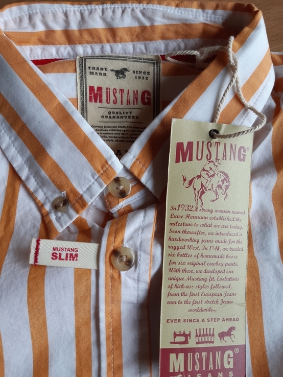 Мужская рубашка mustang slim fit, p. м, 100% хлопок приталенная германия, фото №9