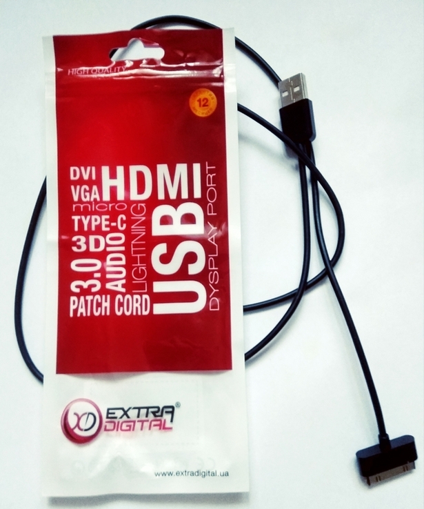 USB кабель для зарядки Samsung Galaxy Tab 30-pin Extradigital 1м (торг), numer zdjęcia 2