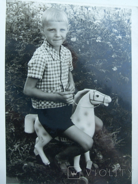 Мальчик на детской лошадке