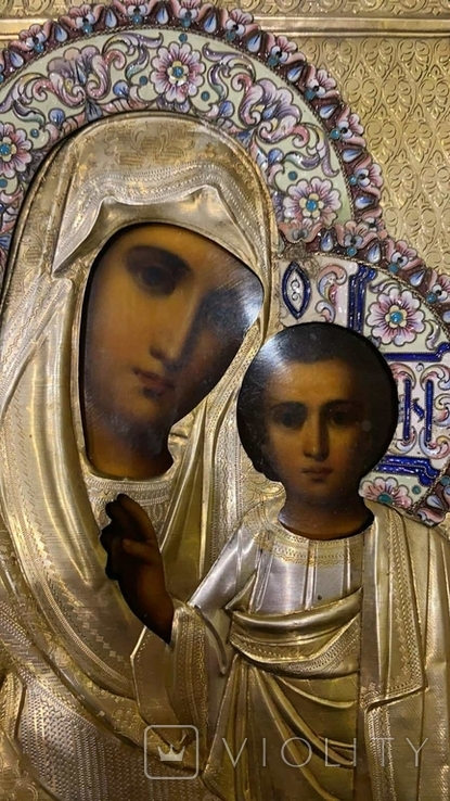 Икона Казанской Божьей матери Серебро, расписные эмали, фото №4