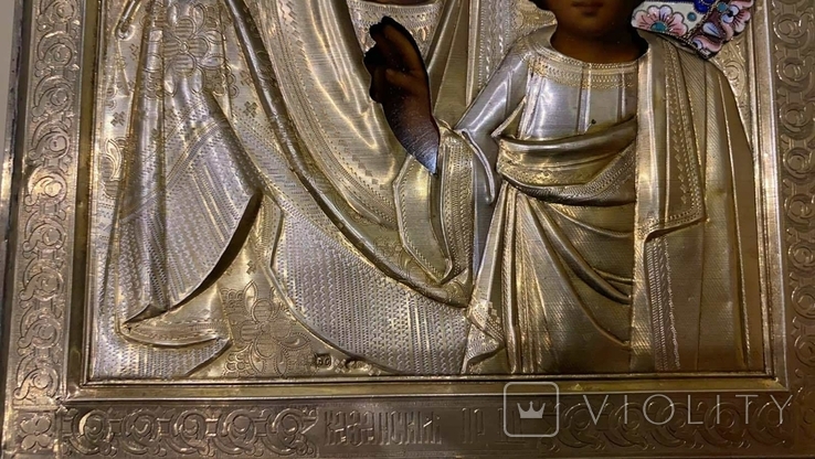 Икона Казанской Божьей матери Серебро, расписные эмали, фото №7