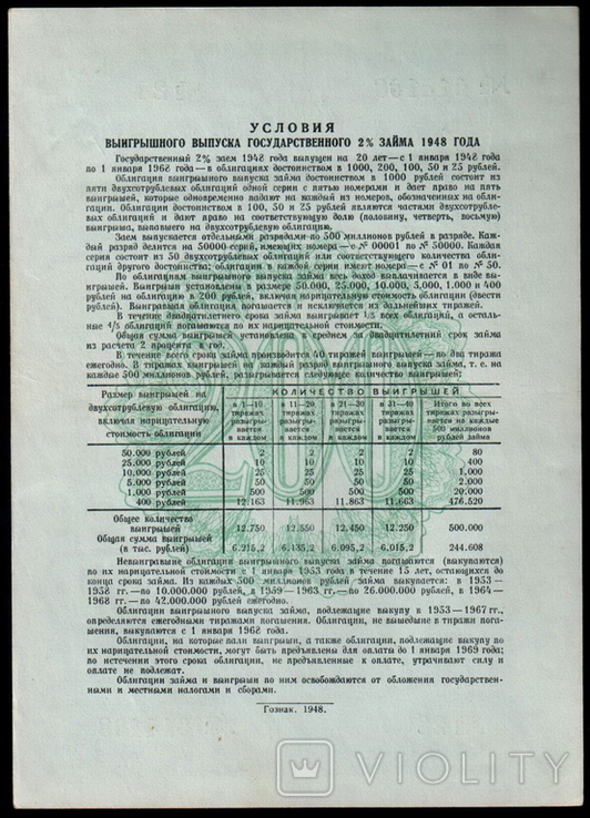 Государственный 2% заем 1948 года, Пять бумаг по 200 рублей., фото №3