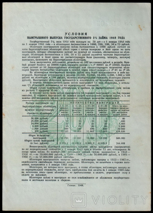Государственный 2% заем 1948 года, Пять бумаг по 200 рублей., фото №7